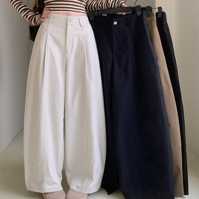 Mikiko-High Waist Plain Wide Leg Pants