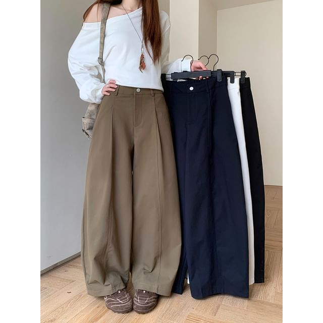 Mikiko-High Waist Plain Wide Leg Pants