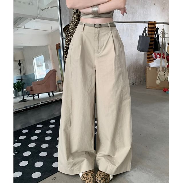Mikiko-High Waist Plain Wide Leg Pants