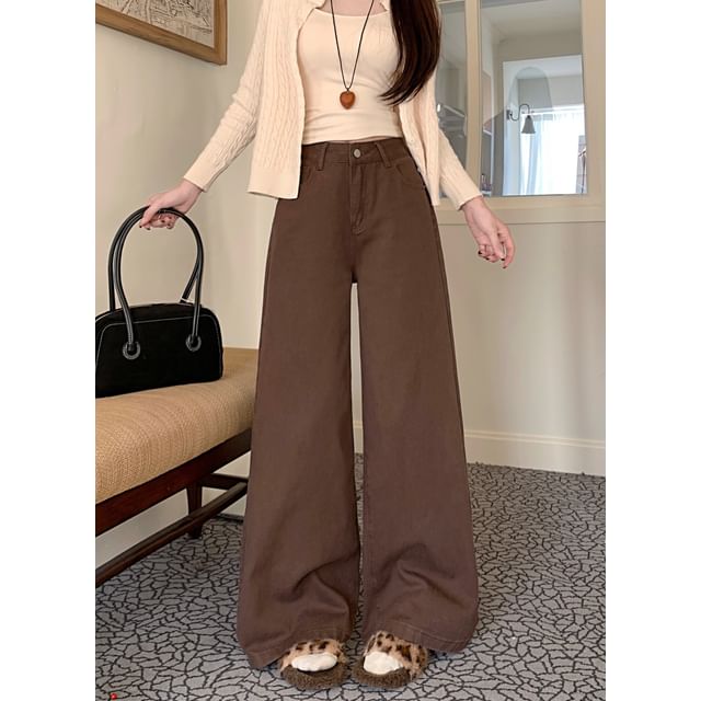 Mikiko-High Waist Plain Wide Leg Pants