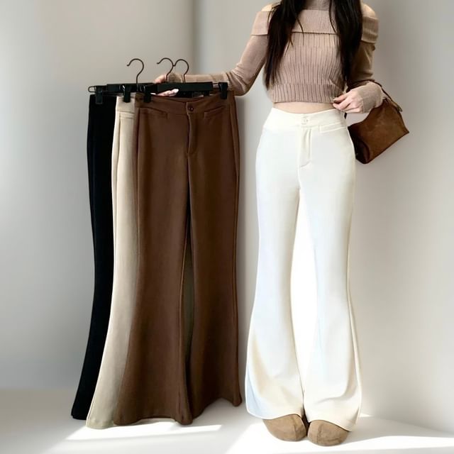 Mikiko-Mid Rise Plain Flared Pants