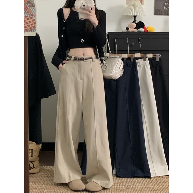 Mikiko-Mid Rise Plain Wide Leg Pants