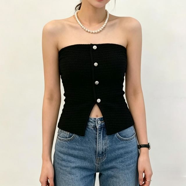 Mikiko-Strapless Button-Up Cropped Tube Top