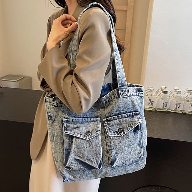 Milha-Denim Pocketed Tote Bag