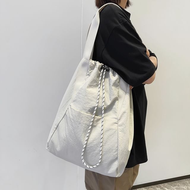 Milha-Drawstring Panel Nylon Backpack Tote