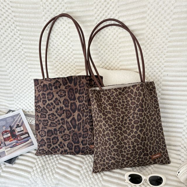 Milha-Leopard Print Faux Suede Tote Bag