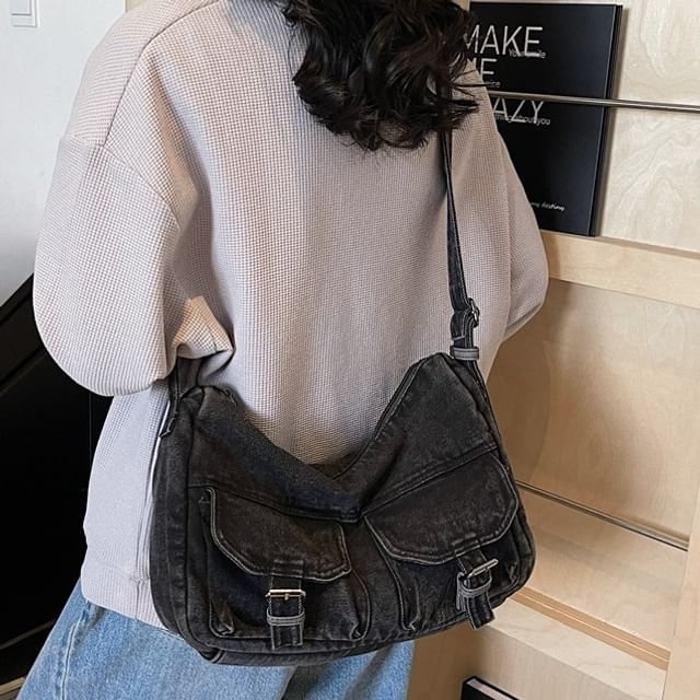 Milha-Multi-Pocket Denim Crossbody Bag