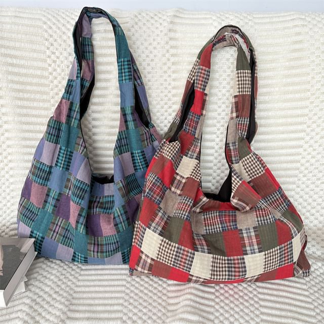 Milha-Plaid Fabric Tote Bag