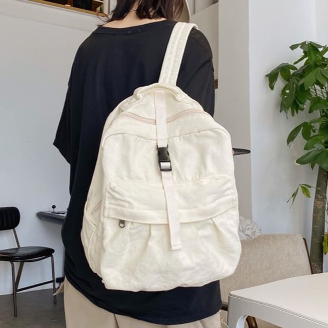 Milha-Plain Buckled Canvas Backpack