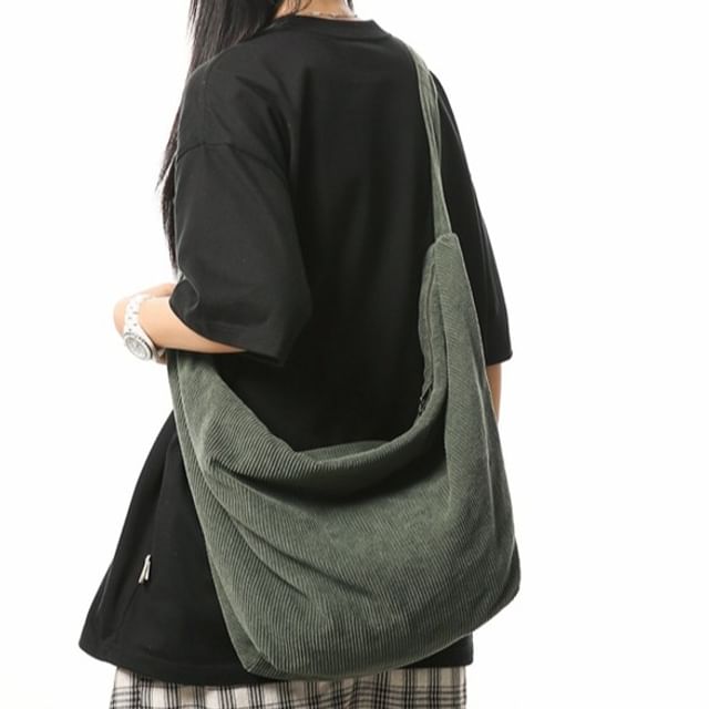 Milha-Plain Corduroy Crossbody Bag