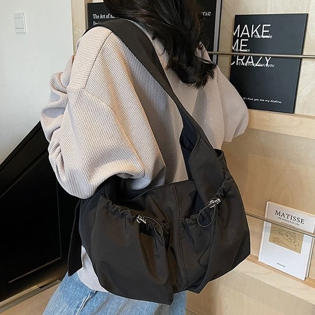 Milha-Plain Drawstring Nylon Crossbody Bag