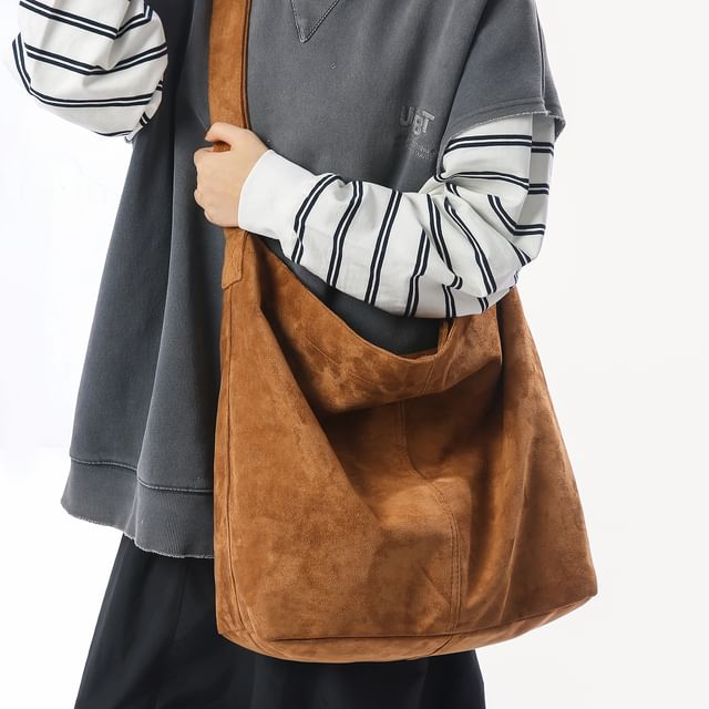 Milha-Plain Faux Suede Crossbody Bag