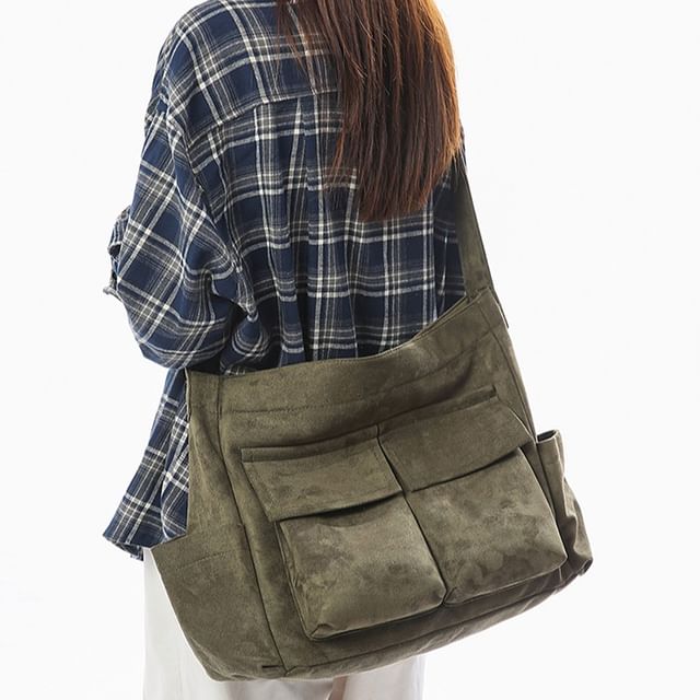 Milha-Plain Faux Suede Crossbody Bag