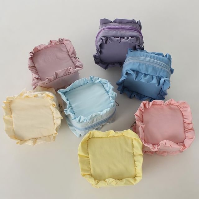 Milha-Plain Frill Trim Nylon Makeup Pouch