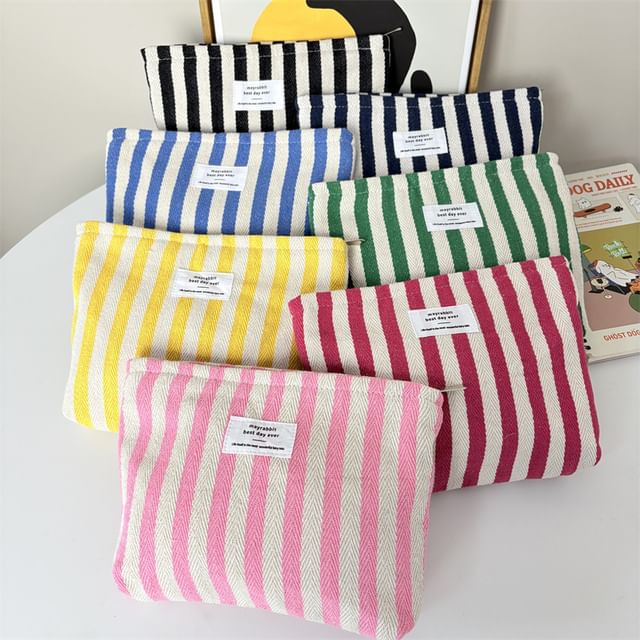 Milha-Striped Canvas Makeup Pouch