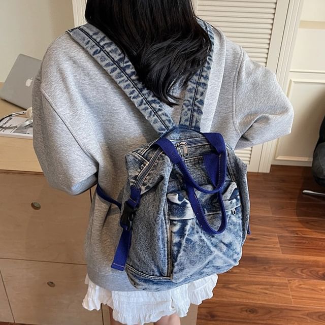 Milha-Washed Denim Top Handle Backpack