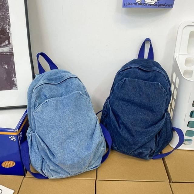 Milha-Washed Ruched Denim Backpack
