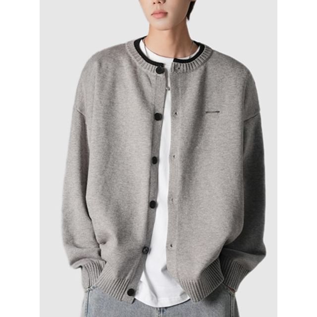 Mimiyox-Crewneck Button-Up Cardigan