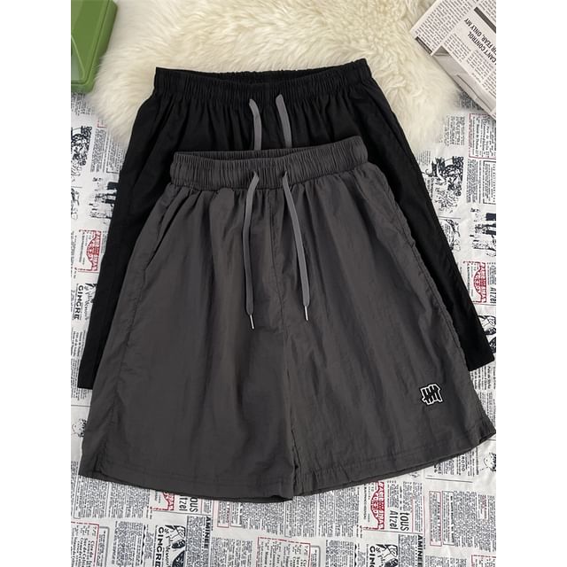Mimiyox-Drawstring Waist Logo Shorts