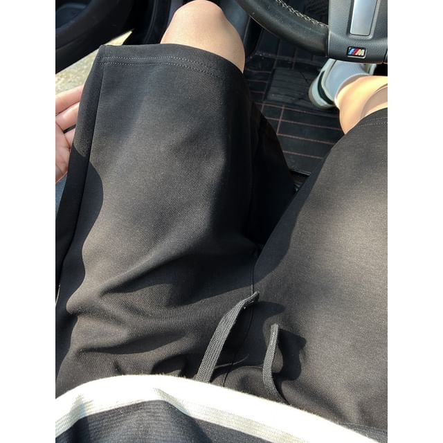 Mimiyox-Drawstring Waist Plain Sweat Shorts