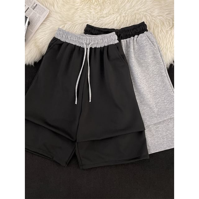 Mimiyox-Drawstring Waist Two Tone Sweat Shorts