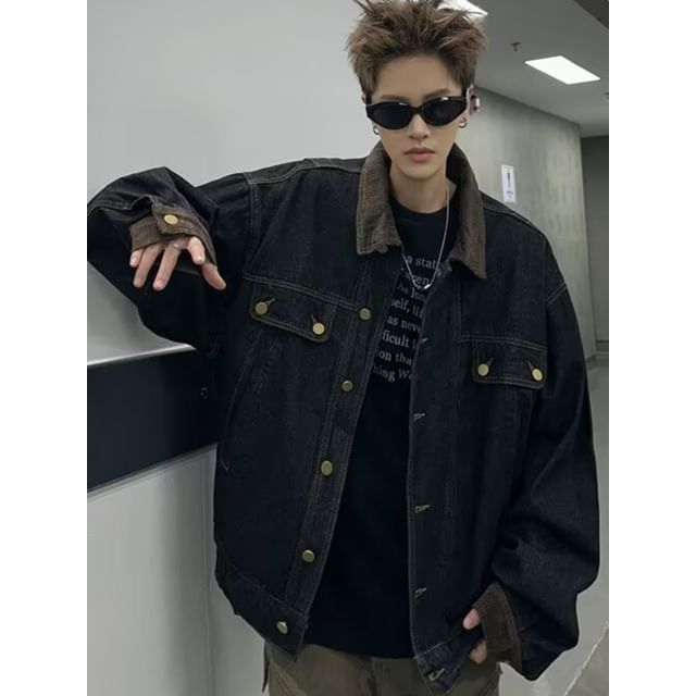 Mimiyox-Drop-Shoulder Denim Single-Breasted Jacket