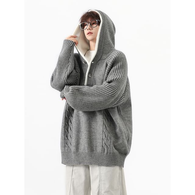 Mimiyox-Henley Cable Knit Hoodie