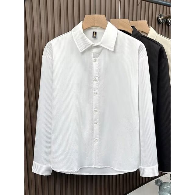 Mimiyox-Long-Sleeve Plain Ribbed Shirt