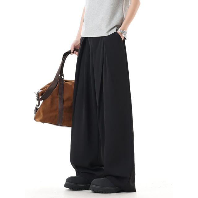 Mimiyox-Mid Rise Plain Baggy Pants