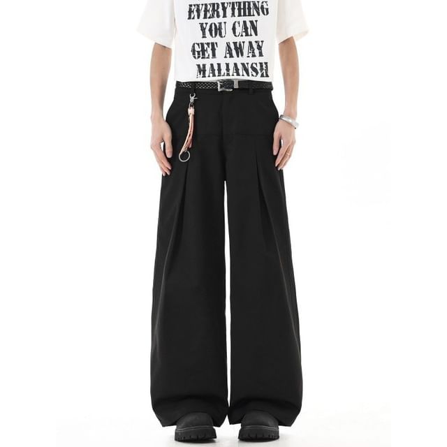 Mimiyox-Mid Rise Plain Wide Leg Pants