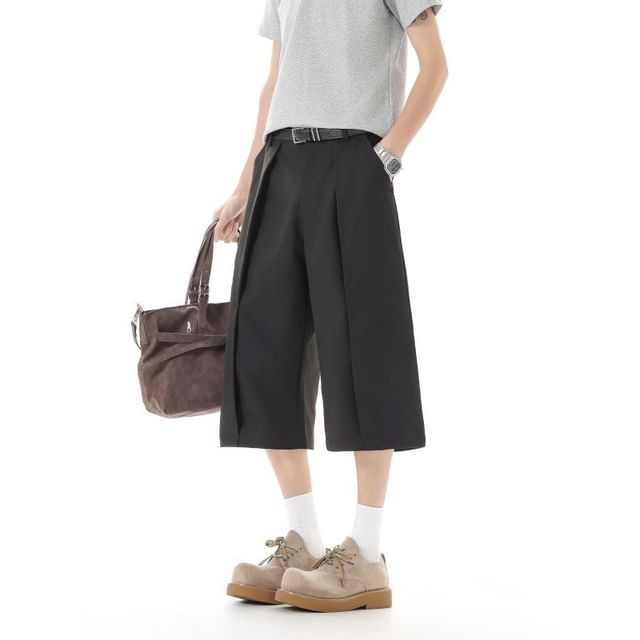 Mimiyox-Mid Rise Plain Wide Leg Shorts