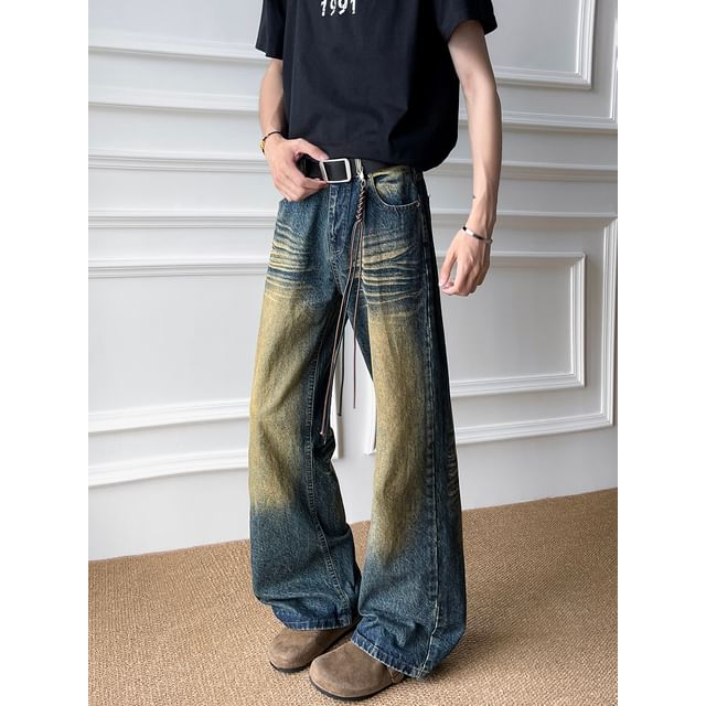 Mimiyox-Mid Rise Washed Bootcut Jeans