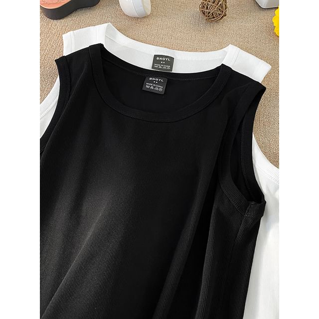 Mimiyox-Round Neck Plain Tank Top