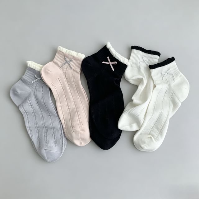 Mimiyu-Bow Contrast Trim Short Socks Set