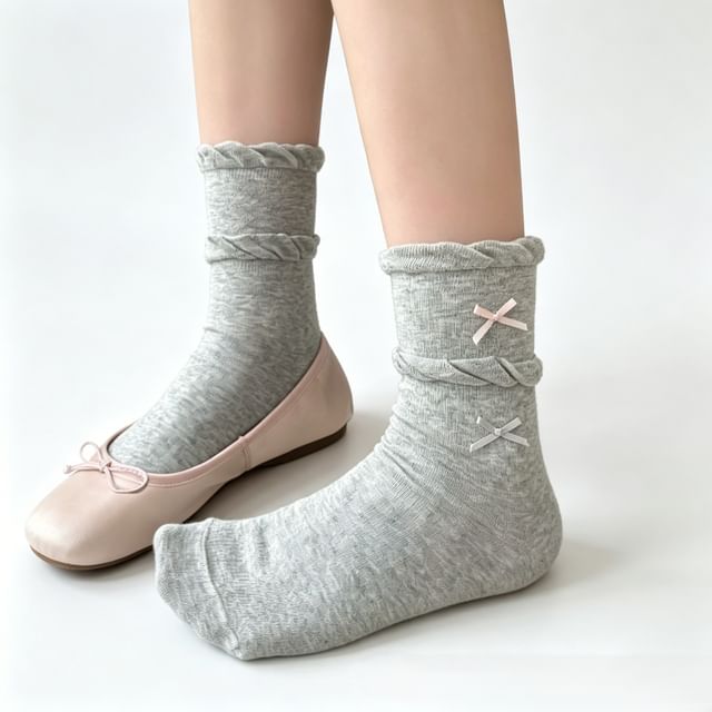 Mimiyu-Bow Frill Trim Crew Socks Set