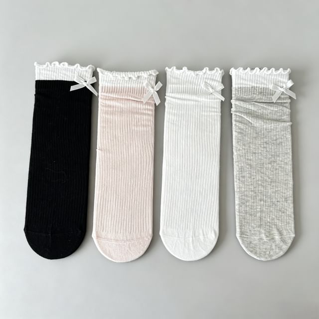 Mimiyu-Bow Lettuce Edge Crew Socks Set