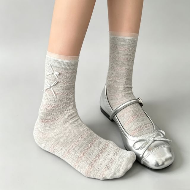 Mimiyu-Bow Mesh Trim Short Socks Set
