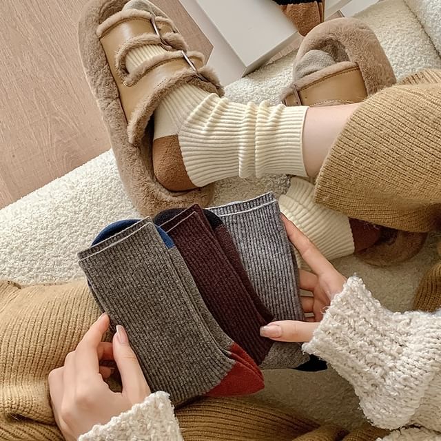 Mimiyu-Color Block Ribbed Socks Set