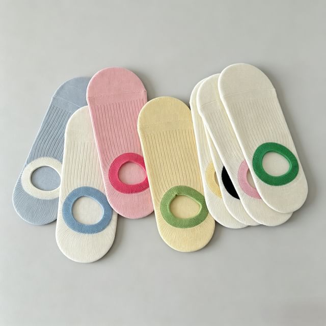 Mimiyu-Contrast Trim No Show Socks Set