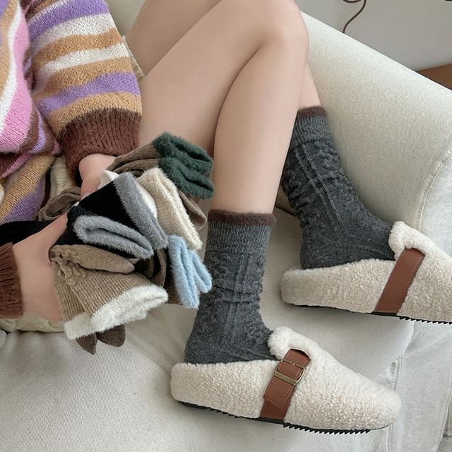 Mimiyu-Contrast Trim Socks Set