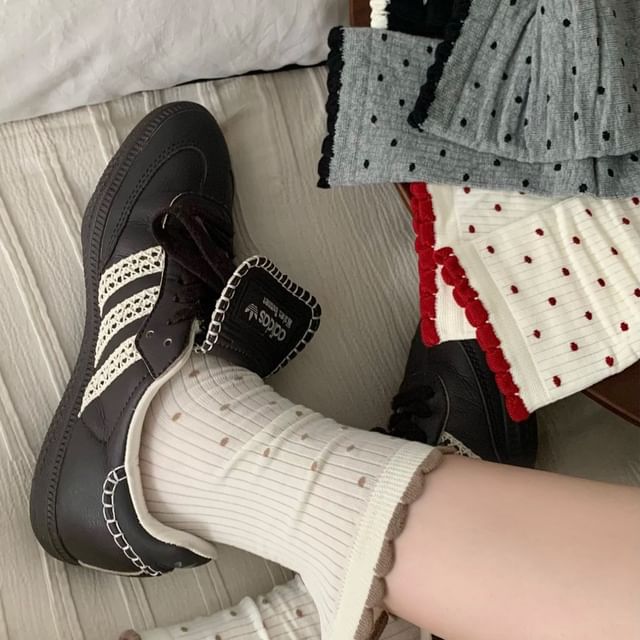 Mimiyu-Dotted Contrast Trim Crew Socks Set