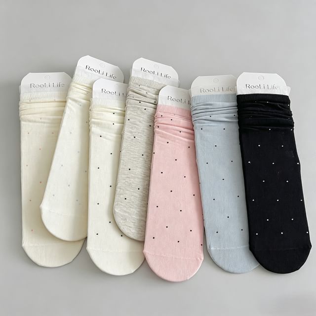 Mimiyu-Dotted Mesh Trim Short Socks Set