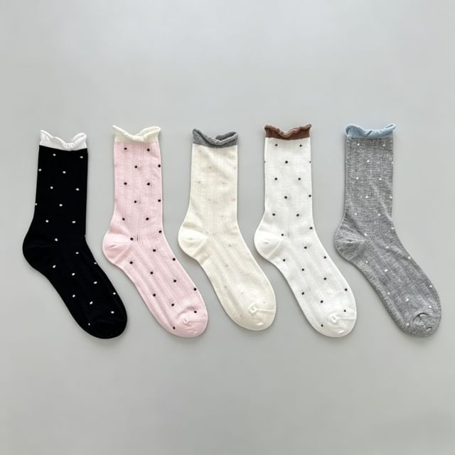 Mimiyu-Dotted Ribbed Short Socks Set