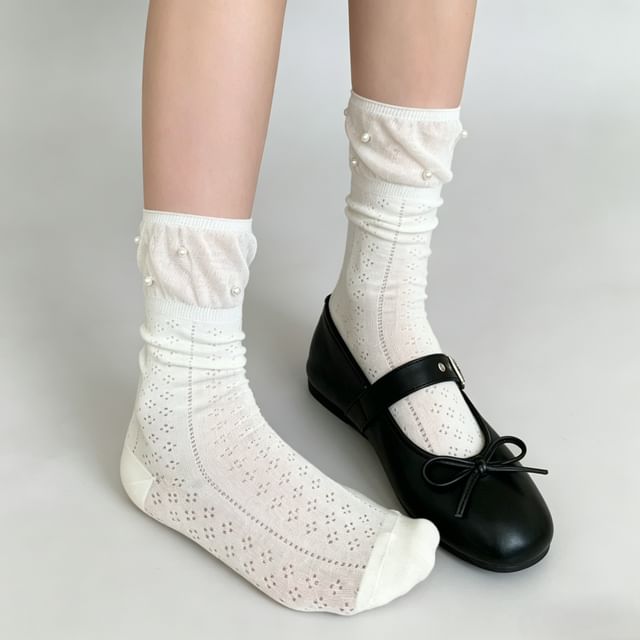 Mimiyu-Faux Pearl Short Socks Set