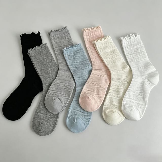 Mimiyu-Frill Trim Perforated Socks Set