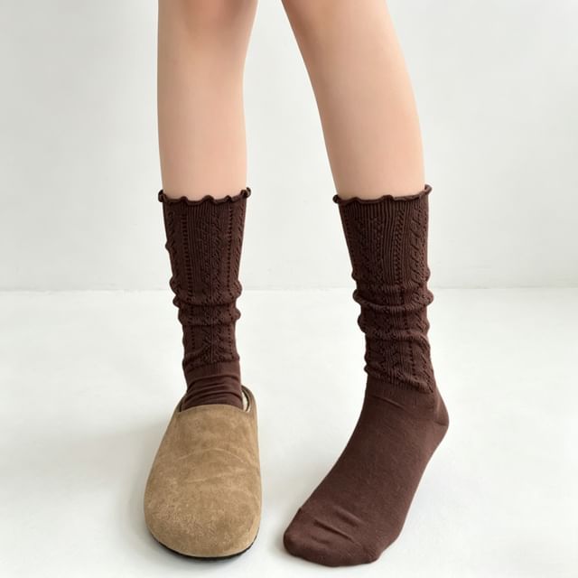 Mimiyu-Frill Trim Plain Crew Socks Set