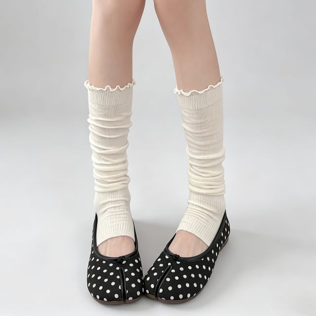 Mimiyu-Frill Trim Plain Leg Warmer Set