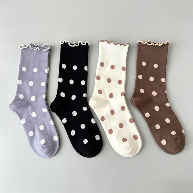 Mimiyu-Frill Trim Polka Dot Ankle Socks Set