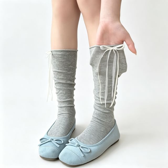 Mimiyu-Lace Bow Knee High Socks Set