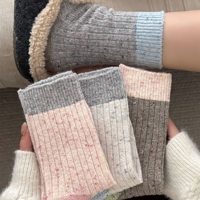 Mimiyu-Melange Ribbed Short Socks Set